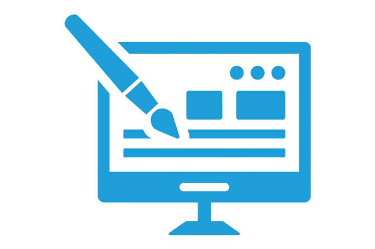 A computer screen icon with a paintbrush as though it is painting a website